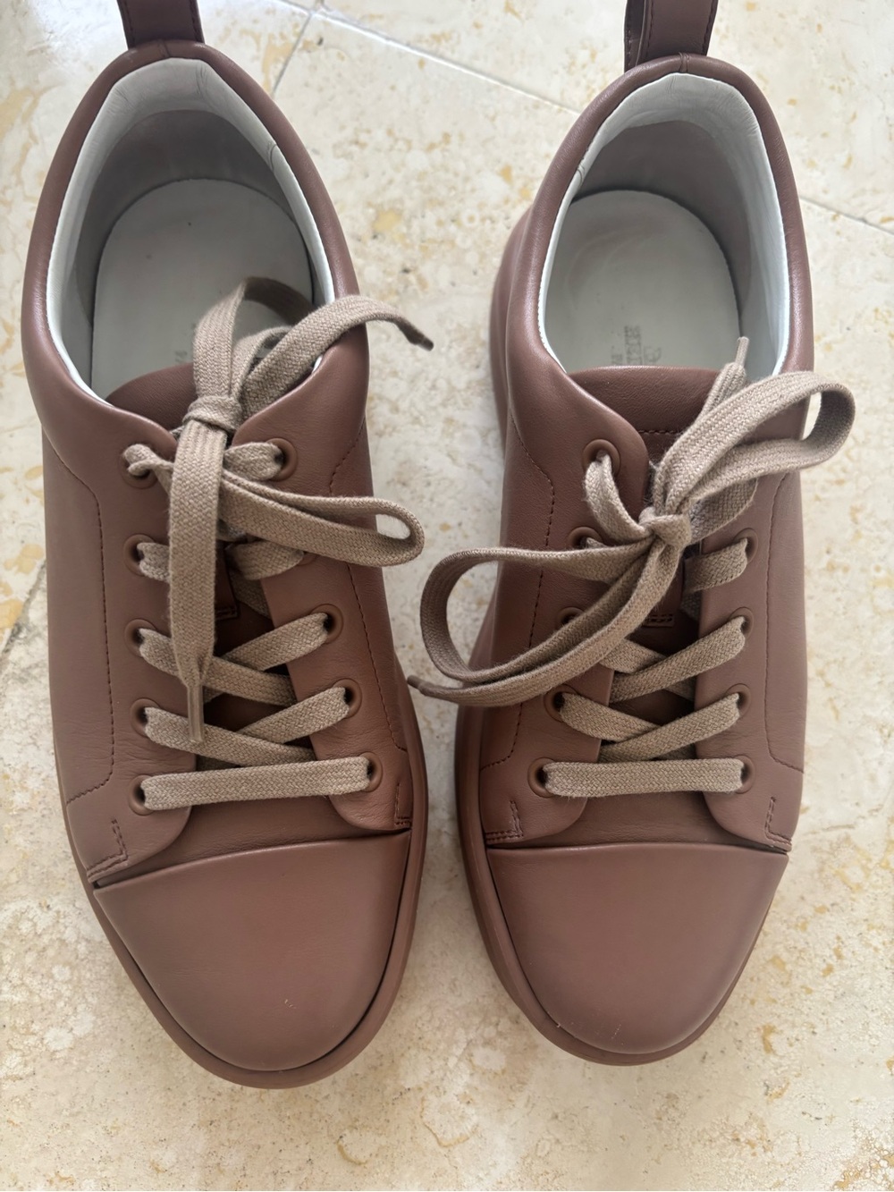 Hermes Brown Leather Sneakers with Tan Laces, very soft and comfortable